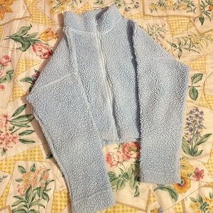 cropped blue teddy coat